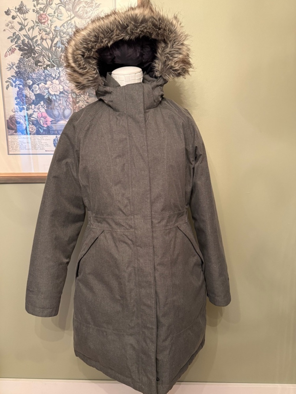TNF Arctic Down Parka L Gray Herringbone Print Lining F15 - Picture 3 of 15